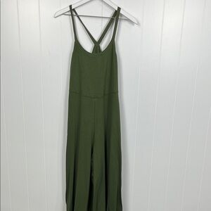 Ces Femme Womens Jumpsuit L Olive Green Wild Leg XX Strap Back Sleeveless NWOT
